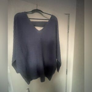 V-Neck Oversized Women's Sweater in Deep Blue